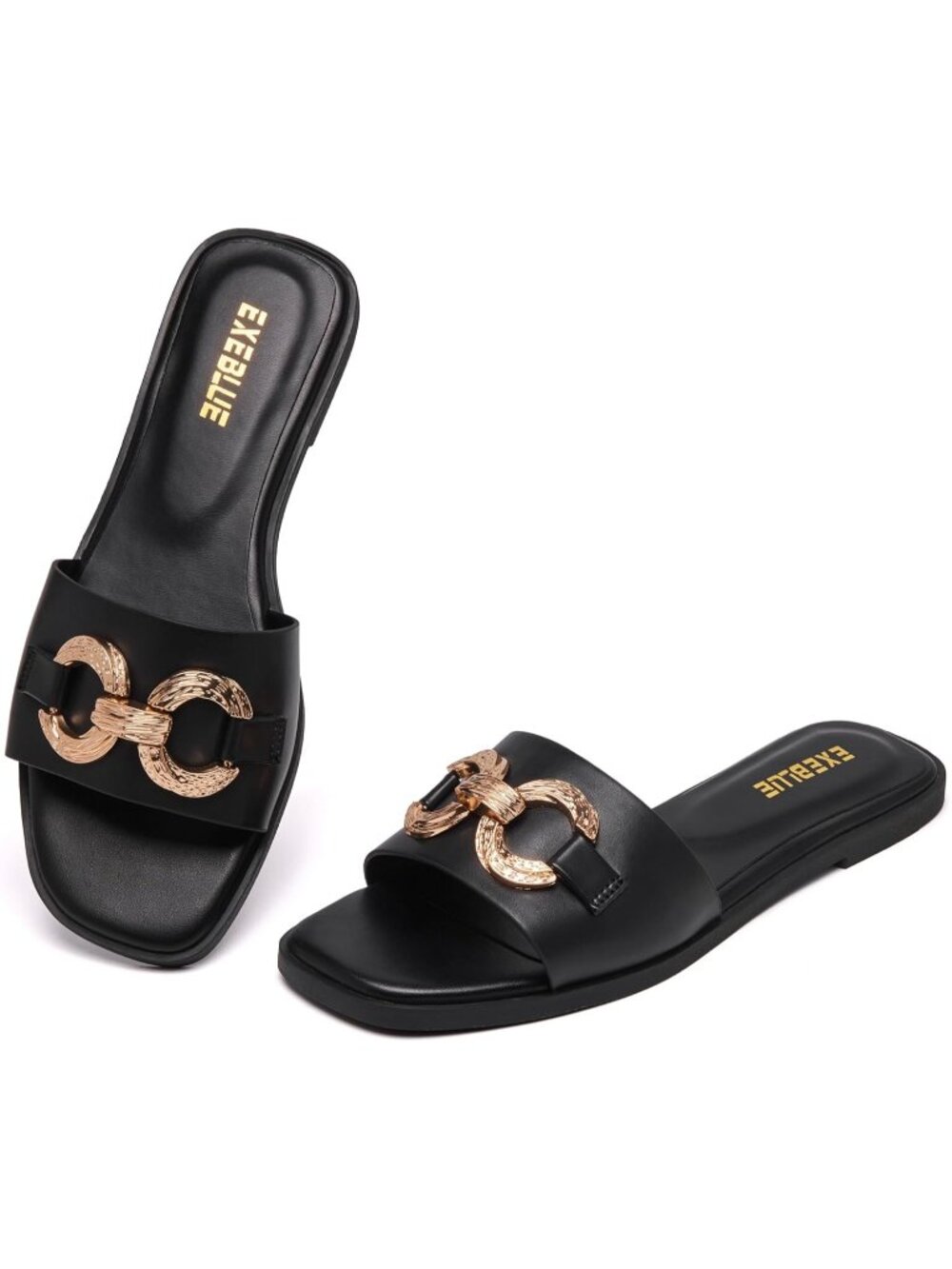 Women's Black Summer Dressy Open Toe Fashion Slip On Slide Stylish Flat Sandals